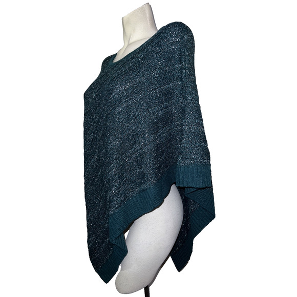 New Chico's Sweater Sz L/XL Goddess Green Metallic Marbled Knit Triangle Poncho - Picture 4 of 9